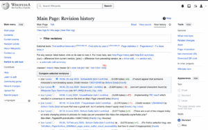 An example of what a page's history of edits looks like